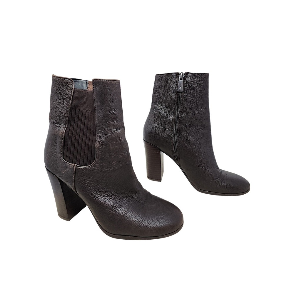 Kenneth Cole Justin Bootie 6 Women Brown Leather Block Heel Ankle Boots 3.75"